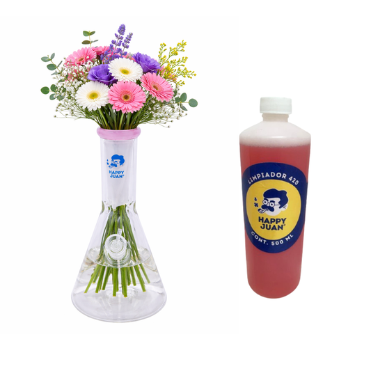 Pack Bong Pyrex Grande Y Limpiador 420 Happy Juan 500ml