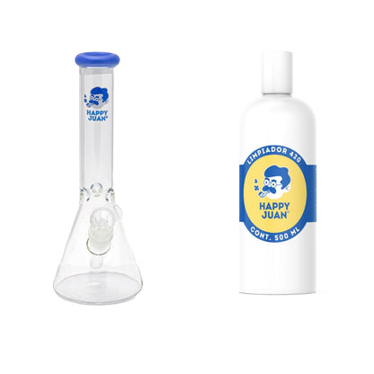 Pack Bong Pyrex Mediano Y Limpiador 420 Happy Juan 500ml