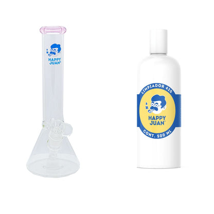Pack Bong Pyrex Mediano Y Limpiador 420 Happy Juan 500ml