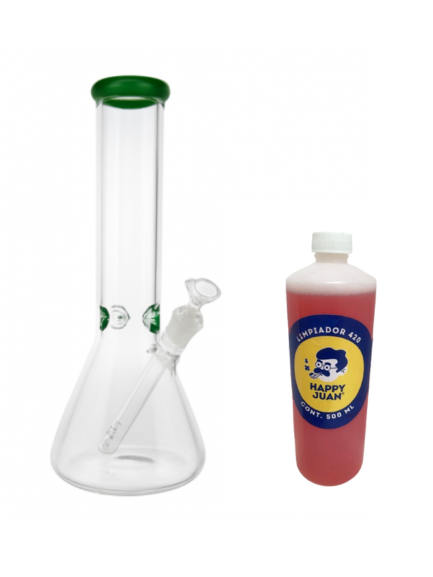 Pack Bong Pyrex Mediano Tipo Happy Juan Y Limpiador 420 500ml